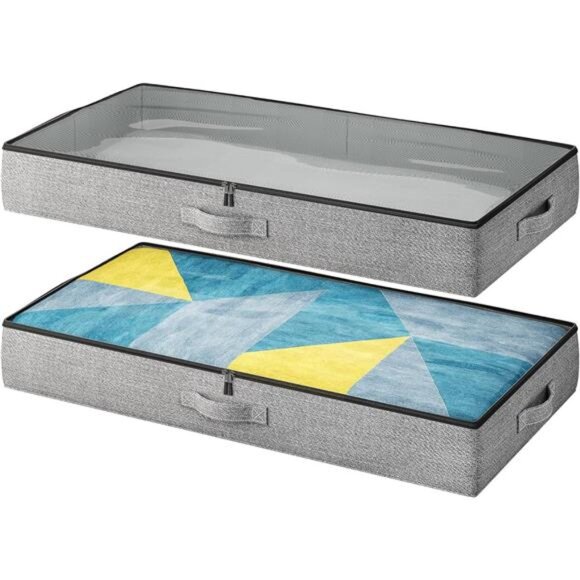 2-Pack Under Bed Storage Containers, 4.5 Inches Tall Low Profile Underbed - Picture 1 of 7